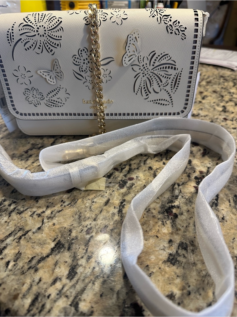 kate spade White Floral & Butterfly Laser-Cut Crossbody NWT - Picture 11 of 16